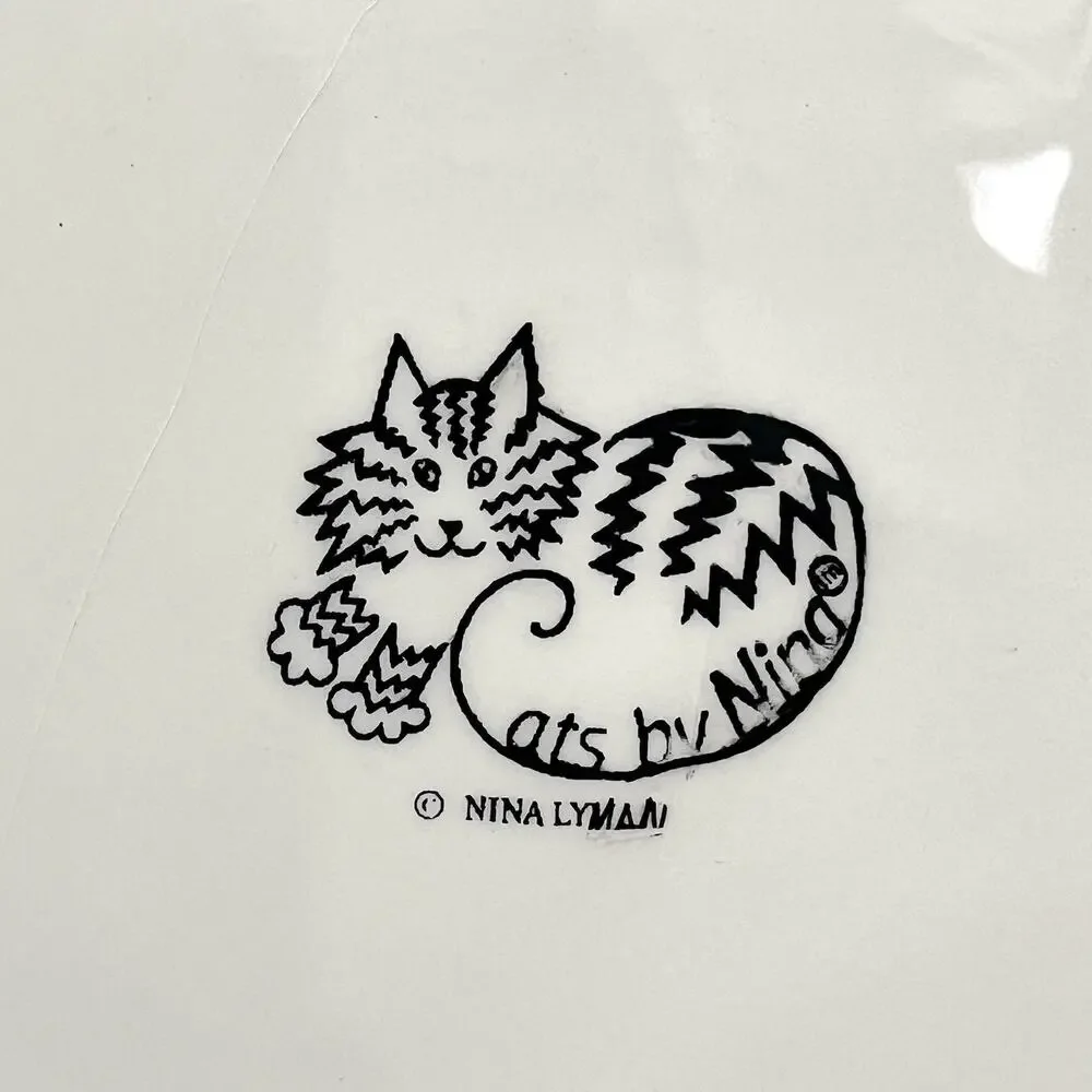 Cats by Nina Lyman Hand-Painted Signed Plate - Black and Gray Tabby 8” X 8½